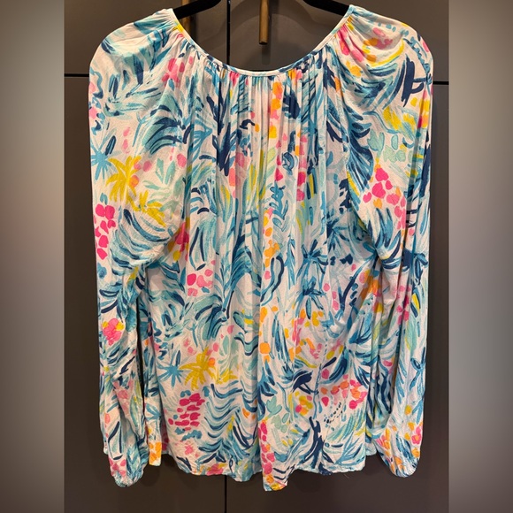 Lilly Pulitzer Colby Blouse Serene Blue Tippy Top Blouse Womens Size L - Picture 3 of 5